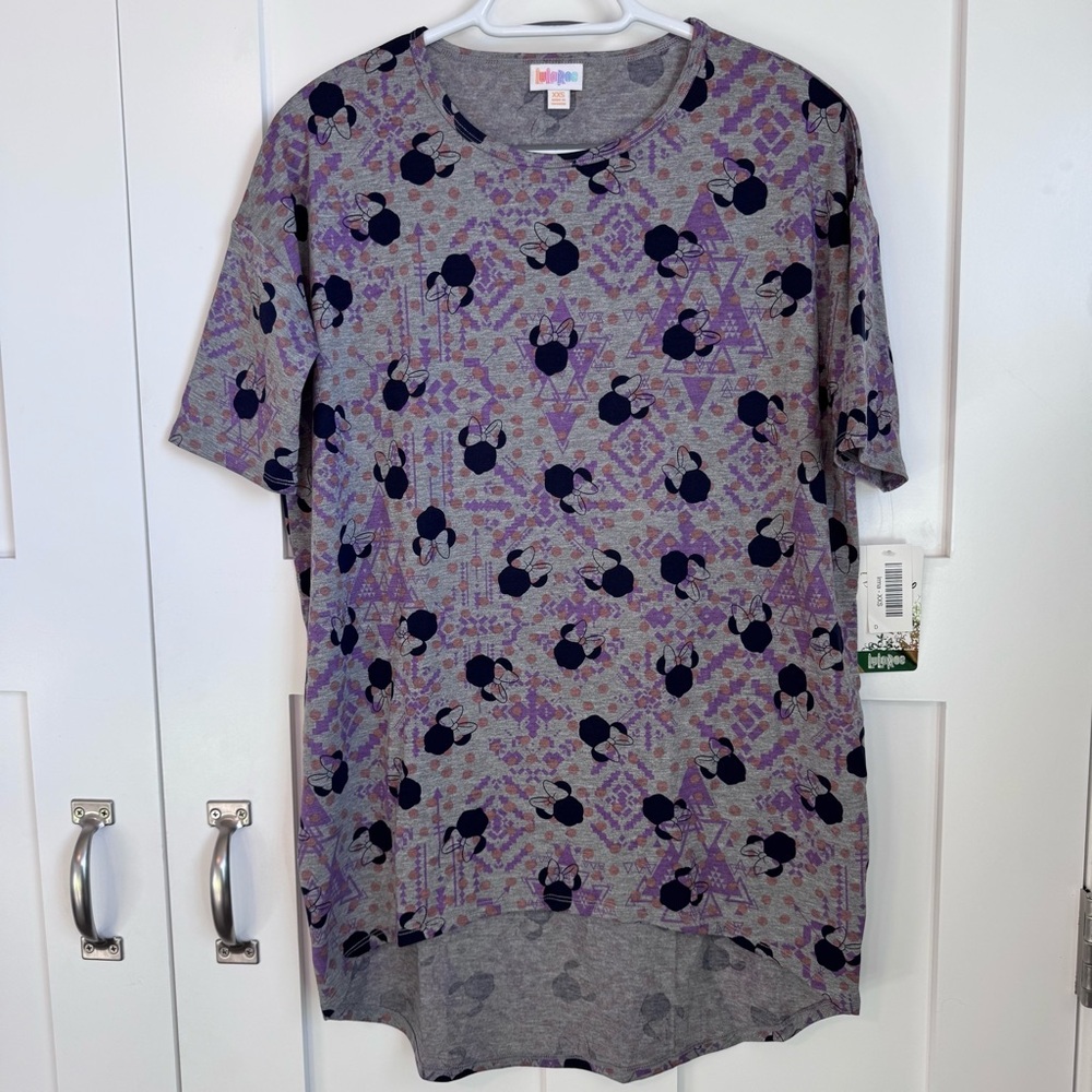 NWT LuLaRoe Irma Shirt Disney Minnie Mouse Geometric Print Size‎ XXS New